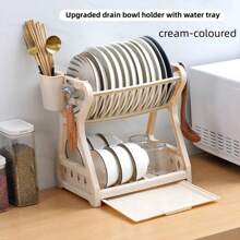 1pc Kitchen Storage Rack Holder For Drying Dishes, Bowls, Utensils, Double Layer Cutlery Organizer
