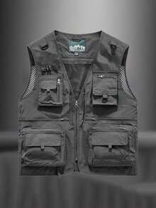 Men's Lightweight Outdoor Multi-Pocket Tactical Vest, Spring/Autumn - Grey - View 2