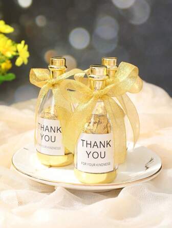 12Pcs Champagne Bottle Candy Boxes With Bowknots,Gift Boxes,Plastic Gift Containers Gift Bags For Wedding And Birthday Party Guests, Party Favors For Valentine's Day, Wedding
