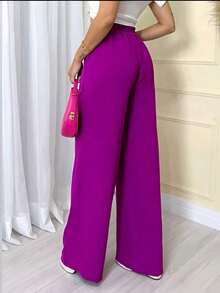 Women's Wide Leg Pants With Zipper And Button In Duna Fabric - 玫瑰紅 - 查看 2