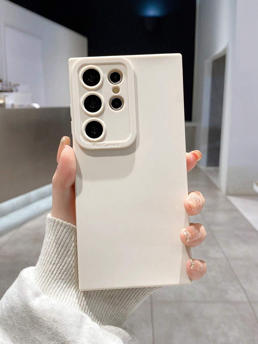 1 pieza Funda de teléfono de unicolor minimalista blanca, funda de protección de lente, compatible con iPhone y Galaxy - Blanco - Ver 1