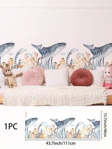 1 pieza Adhesivo de pared con diseño de ballena y cola de sirena, autoadhesivo, removible y reutilizable, apropiado para la decoración de la habitación de los niños, la guardería y el baño, 40*111cm/45*111cm - Multicolor - Ver 9
