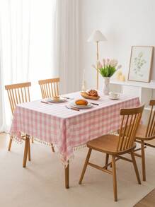 1 pièce Nappe à carreaux avec glands, nappe de style bohème en tissu type lin, convient pour la cuisine, la salle à manger, le pique-nique