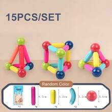 15pcs-100pcs Magnetic Building Block Set Toys, Magnetic Bar 3D Building Construction Challenge, Building Block Montessori Geometry Amusement Park, Educational Puzzle Toys For Boys And Girls Aged 3-12, Inspiring And Stimulating Spatial Imagination, Magnetic Bar And Magnetic Ball Creative Model Combination Set (All Colors Are Random), Birthday Gifts, School Supplies, Christmas Decorations