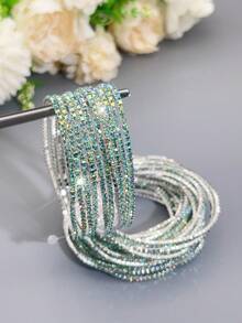 G-S 1 Set Multi-Strand AB Color Sparkly Radiant Extremely Thin Rhinestone Elastic Bangle Bracelet For Women, Everyday & Party - Rhinestone Bracelet - View 20