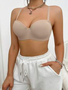 Peach Girl Beige Half-Cup Bra For Women With Detachable Straps, Off-The-Shoulder Invisible Glossy Comfortable Bra - Beige - View 5