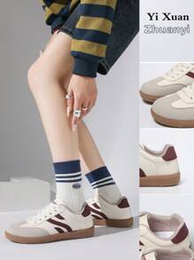 Pair Women's Outdoor Casual Sports Shoes, Metal Buckle Decor, Faux Leather, Lace-Up, Comfortable, Fashionable, New For Fall 2025
