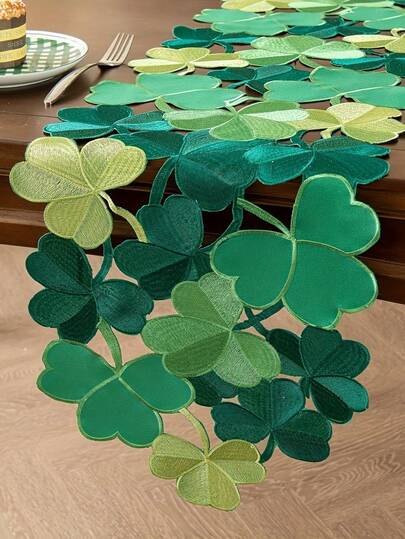 1 pieza Bandera de mesa bordada con trébol hueco, redonda y puntiaguda, trébol verde primaveral, bufanda de escritorio, decoración de cocina y comedor familiar, decoración de fiesta al aire libre, tela con diseño realista de hoja de arce otoñal, colores rojo, naranja, amarillo y marrón ricos, decoración rectangular de acción de gracias para la mesa de la cocina y el comedor, decoración estacional para el hogar, decoraciones de otoño para el hogar, acabado texturizado, entretenedores festivos