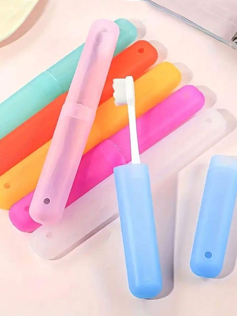 便携式牙刷架盒，塑料牙刷容器收纳盒，适合日常和旅行使用，牙刷收纳盒，便携式旅行刷牙杯，牙刷架适用于旅行、露营、家庭、学校、商务，易于携带的家居浴室装饰夏季