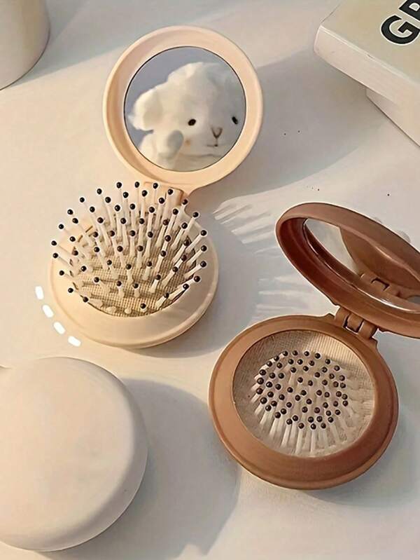 3 pezzi Specchio da viaggio pieghevole, Spazzola per capelli rotonda pieghevole tascabile, Mini pettine per capelli compatto da viaggio, Accessori essenziali da viaggio per donne e ragazze, Strumenti per lo styling dei capelli, Accessori essenziali per viaggi, vacanze, scuola, ufficio