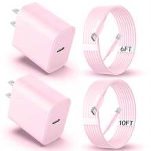 [ Pink ]For Phone 14 13 12 Charger Fast Charging 20W PD USB C Wall Charger With 6FT&10FT Fast Charging Cable Compatible I Phone 14/13/12/11/Pro/Pro Max/Mini/Xs Max/XR/X, IPad Nan - US A Type Plug(110-127V) - View 1