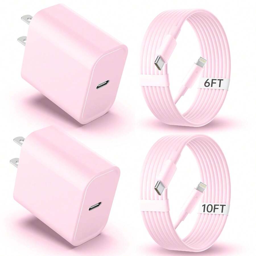 [ Pink ]For Phone 14 13 12 Charger Fast Charging 20W PD USB C Wall Charger With 6FT&10FT Fast Charging Cable Compatible I Phone 14/13/12/11/Pro/Pro Max/Mini/Xs Max/XR/X, IPad Nan - US A Type Plug(110-127V) - View 1