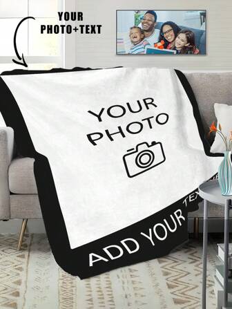1pc Customized Photo Blanket, Personalized Flannel Blanket With Photos And Text, Mother's Day/Father's Day Gift For Mom/Dad, Home Bedding, Customized Picture Blanket, Family Personalized Photo Blanket For Mother's Day, For Birthdays, For Valentine's Day, For Graduation, For Father's Day, For Weddings, For Housewarming, Sofa, Bed, Car, Tea Room, Bedroom, Bathroom, Living Room, Dining Room,Season Picks, Autumn Home Refresh, Scandinavian Cozy Home, Winter Grace,Fall Decor,Photo Print Blanket