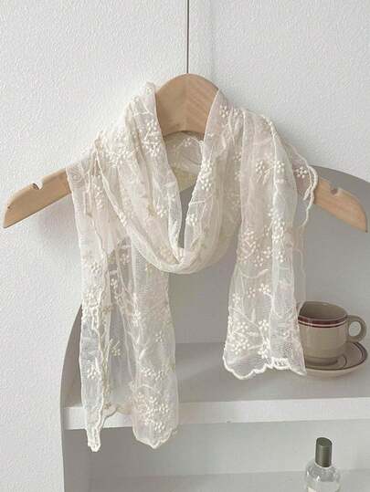 1 件女式刺绣花卉蕾丝围巾