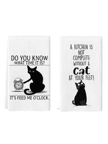 2 件猫厨房毛巾疯狂猫爱好者幽默黑猫“秘密成分是猫毛”设计农舍洗碗巾厨房洗碗手茶巾厨房干燥洗碗巾适用于厨房餐厅餐桌