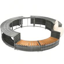 Runde Gartenlounge-Set aus PE-Rattan mit Stauraum und Kissen, Perfekt für Poolbereich und Garten - Grau - Übersicht 9