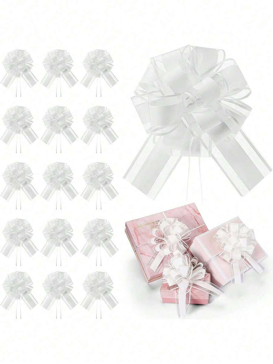 6pcs/1pc - Pull Bow Ribbon Bows, Large Christmas Pull Bows White Ribbon Bows - Reusable Ribbon Bows For Gift Boxes, Decorations, Gift Wrapping, Wedding Baskets, Birthday Party, Christmas Gifts, Christmas Party Supplies (White)