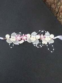 Gefälschte Perlen Handblume für Mädchen als Brautjungfer, Hochzeit Schnürblume, Braut Ballzubehör, Tanzbparty Deko, neue Girlande Super Fee Handblume für Geburtstagsmädchen, Aufführungs-Haaraccessoires, Geburtstagsgeschenk, Hochzeit Blumenmädchen Handblumen