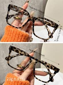 1/3 Paire de lunettes transparentes surdimensionnées carrées en polycarbonate (PC) avec imprimé léopard bohème pour femmes, toutes saisons