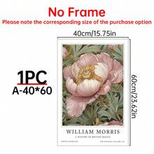 1 件 William Morris 海报、粉色花卉印刷品、复古花卉印刷品、展览海报、植物印刷品、花卉艺术品、William Morris 礼品、灵感现代帆布艺术印刷品 - 适用于客厅和卧室的无框墙壁装饰 - 彩色 - 查看 14
