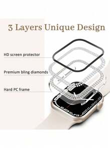 3 In 1 Bling Case With HD Screen Protector Compatible With Apple Watch 40mm 41mm 42mm 44mm 45mm 46mm Diamond Glitter Protective Face Cover PC Frame Protector Overall Protective Glass Jewelry Bumper Face Cover Case Crystal Tempered Glass For Apple Watch Series 10/9/8/7/6/5/4/3/2/1/SE Women, Rhinestone Face Cover Women For Apple Watch Accessories Surace Compatible With Apple Watch Series 10 9 8 7 6 5 4 3 2 1