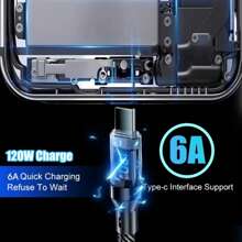 kamyuurs Cavo USB A a Tipo C con ricarica ultra rapida da 120 W con display digitale a LED, superficie opaca, sincronizzazione dati, trasferimento di alimentazione USB, corrente elevata da 6 A, compatibile con iPhone 15/16, compatibile con Xiaomi, compatibile con POCO, compatibile con Samsung, compatibile con Huawei, ricarica rapida (Nota: solo il cavo C-C supporta la ricarica rapida compatibile con iPhone, solo il cavo A-C supporta la ricarica compatibile con iPhone)