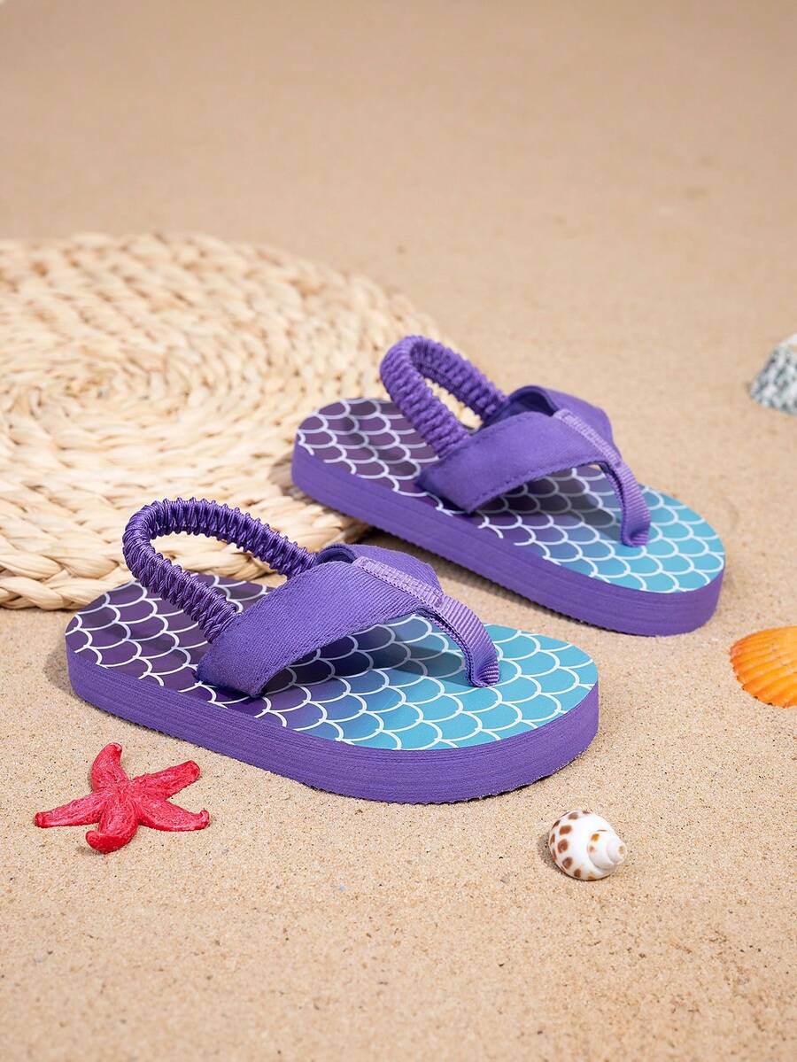 Infant Flip Flops With Elastic Strap, Bow Design, Soft Fabric, Thick Sole, Comfortable & Non-Slip, Suitable For Kids Daily Wear, Indoor/Outdoor, Vacation Essential - Purple - View 1