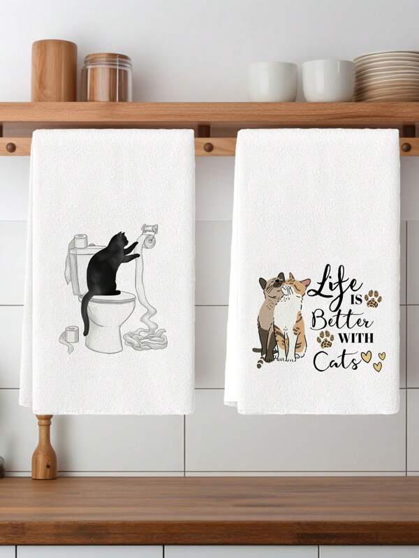 2Pcs Cat Kitchen Towels Crazy Cat Lover Humorous Black Cat "The Secret Ingredient Is Cat Hair" Design Farmhouse Dish Towel Kitchen Dishwashing Hand Tea Towel Kitchen Drying Dish Towel For Kitchen Restaurant Table