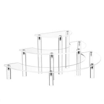 3 层亚克力半月形展示架，用于存储和展示化妆品系列，亚克力多层架，有机玻璃展示架，透明储物架