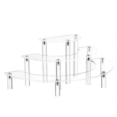 3-Tier Acrylic Half-Moon Shaped Display Stand For Storing And Showcasing Makeup Collections, Acrylic Multi-Layered Rack, Organic Glass Display Stand, Transparent Storage Shelf