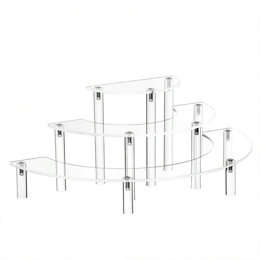 3-Tier Acrylic Half-Moon Shaped Display Stand For Storing And Showcasing Makeup Collections, Acrylic Multi-Layered Rack, Organic Glass Display Stand, Transparent Storage Shelf