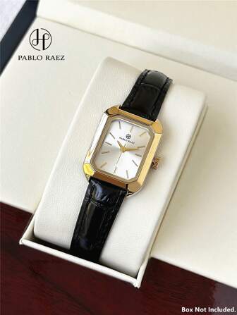 Pablo Raez 1 件金色女士手表矩形 18K 金色 IPG 镀层女士手表 SUS304 不锈钢方形表壳顶级全新设计正装石英复古手表优雅女士时尚白色表盘条形刻度高品质女士学生流行腕表舒适黑色超细纤维皮革 50 米防水柔软透气表带休闲青少年女孩可爱手表送给朋友或家人的精美礼物适合日常生活/工作/派对装饰生日礼物