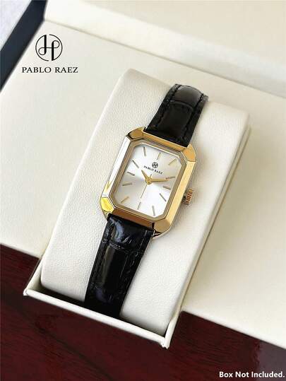Pablo Raez 1 件金色女士手表矩形 18K 金色 IPG 镀层女士手表 SUS304 不锈钢方形表壳顶级全新设计正装石英复古手表优雅女士时尚白色表盘条形刻度高品质女士学生流行腕表舒适黑色超细纤维皮革 50 米防水柔软透气表带休闲青少年女孩可爱手表送给朋友或家人的精美礼物适合日常生活/工作/派对装饰生日礼物