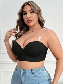 Plus Size Women Fashion Underwire Side Buckle Comfort Bra, Lift - Black - View 6