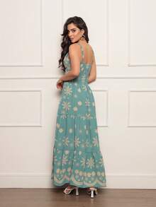 Women's Long Dress In Dune Fabric Print - 薄荷綠 - 查看 2