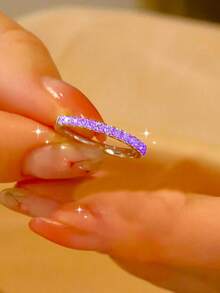 1pc Fashionable Light Purple Open Ring, Unique Creative Design, Best Valentine's Day Gift - Silver Purple - View 7