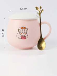 1pc Ceramic Mug With Lid And Spoon, High-Quality Breakfast, Milk, Coffee Cup For Home, Student, Couple Use Back To School
