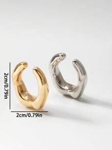 2 Pcs Golden Silver Color Metal Cuff Earrings Set For Women