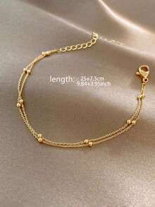 1pc Girl Layered Lucky Bead Pearl Anklet, Fashionable & Luxurious Multi-Chain Metal Anklet, Suitable For Daily/Party/Travel Wear(The Number Of Beads Is Random)