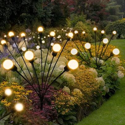6 Cabezas Luz de Luciérnaga Solar de Jardín Estilo Explosión Decorativa Impulsada por el Viento Luz Solar Decorativa Exterior para Patio, Cajón, Pasillo