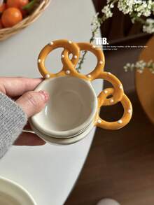 Asymmetrical Ceramic Bowl, Bread Design Dipping Sauce Dish, Creative Seasoning Container With Spoon Back To School,School Supplies - Multicolor - View 6