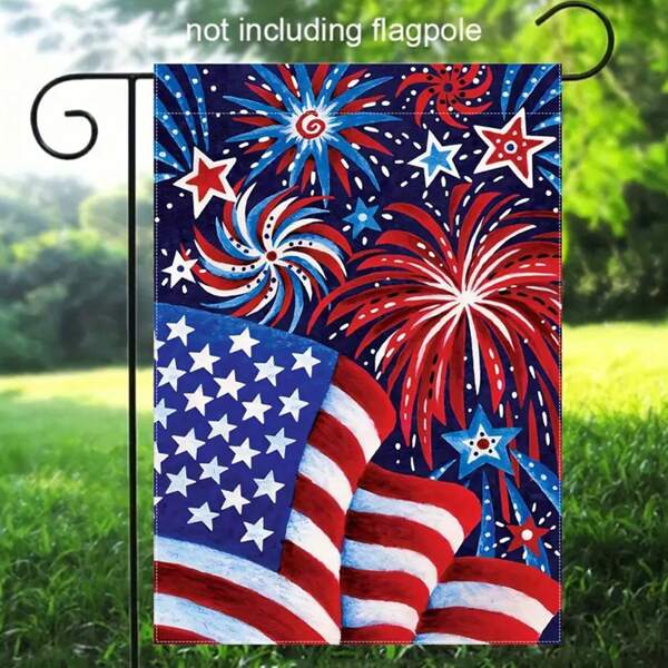 Bandeira de jardim patriótica vibrante de 1 peça - poliéster durável de dupla face com bandeira americana e design de fogos de artifício, perfeita para decoração de quintal externo, 30 x 45 cm, sem mastro incluído, bandeiras de jardim para áreas externas