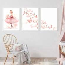1/6PCS Optional Frame Posters Wall Arts Modern Pink Ballerina Girl Unicorn Butterfly Poster Kids Room Decorative Posters Wall Bedroom Decor ,Wall Art With Frame