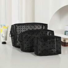 5pcs/Set Black Mesh Organizer Bags, Portable Cosmetic Makeup Toiletry Storage Pouch, Simple Travel Makeup Bag