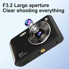 4K Digital Camera 64MP With Auto Focus, Video Recording, 32G SD Card, 18X Digital Zoom, Flash, Shake Reduction, Portable Travel Camera