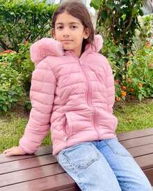 Women's Children's Jacket Lined With Plush Feminine Puffer Blouse - 淺粉色 - 查看 3