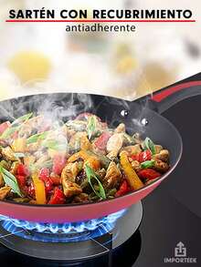 IMPORTEEK sartén wok antiadherente inducción con base plana, utensilio profesional de cocina moderna, sartén multifuncional para preparar recetas orientales y tradicionales, base resistente de rápida cocción, limpieza sencilla y durabilidad garantizada, recomendado para expertos culinarios y aficionados que buscan eficiencia y calidad en sus utensilios de cocina, complemento premium para cualquier hogar. - vino degradado - Ver 9