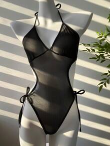1 bộ đồ lót gợi cảm lưới rút dây dành cho nữ, bộ đồ bó sát trong suốt, bộ đồ liền thân, hoàn hảo cho việc bơi lội, tuần trăng mật, kỷ niệm, đêm hẹn hò, đêm lãng mạn để đi chơi - màu đen - Xem 10