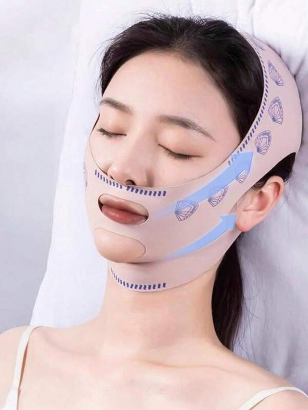 1 pièce de mentonnière pour dormir, masque anti-ronflement apnée solution pour la mâchoire, mentonnière pour dormir, masque sculptant le visage en V réutilisable pour le raffermissement du menton, le double menton et la ligne de la mâchoire pour un usage quotidien des femmes (position du motif aléatoire)