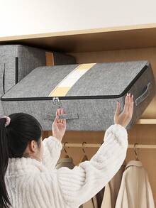 1PC Gray Foldable Clothing Storage Bag, Large Capacity Bed Bottom Storage Bag, Seasonal Clothing Blanket Storage Bag, Foldable Portable Storage Bag, Suitable For Living Room And Bedroom Storage And Organization Bag - Grey - View 4